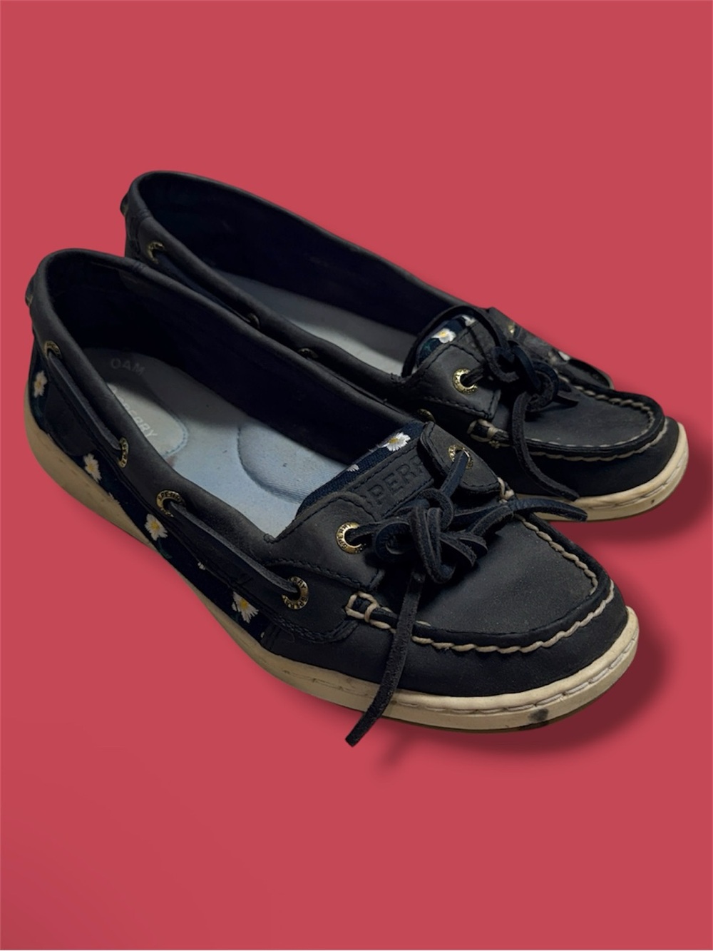 Sperry Navy Boat Shoes with White & Yellow Daisy Embroidery - Women's - Picture 2 of 5